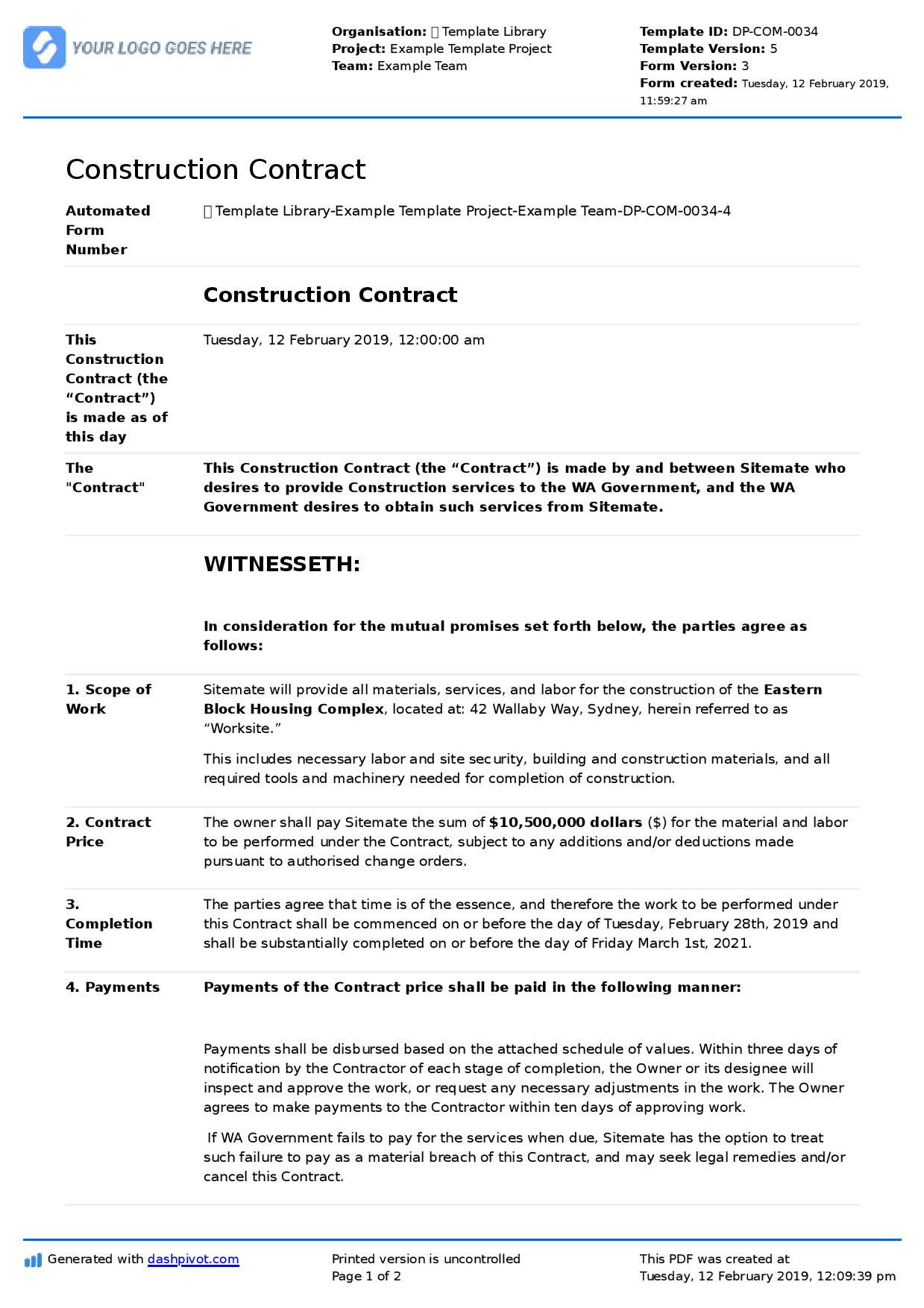 building contract template nz